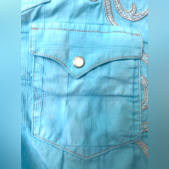 Vintage Wrangler Western Shirt Hand Tie Dyed Blue and Green - by LizaLuna - Picture 6 of 9